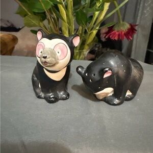 Vintage Asian Salt & Pepper Shaker Set Black Bears with  made in Japan